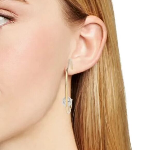 NWT | Anthropologie Shashi Imitation Pearl Large Gold Tone Hoop Earrings - Picture 3 of 5